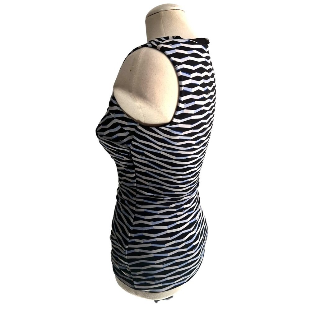 White House Black Market Sweetheart Neck Sleeveless Blouse Sz XS Womens Blue Bla - Picture 9 of 10